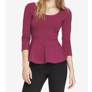 Express peplum top in burgundy with 3/4 sleeves